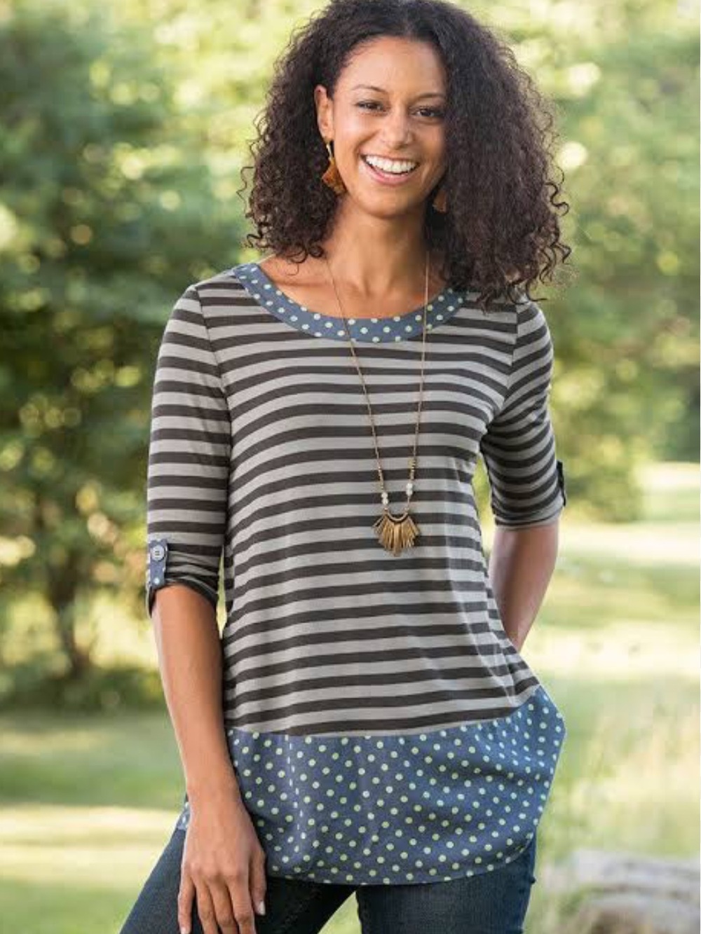 Matilda Jane Let’s Get Lost Tunic Top Striped Polka Dot Choose Your Own Path Med